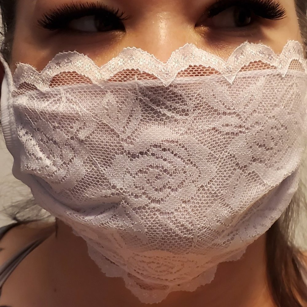 White Stretch Lace Face Mask Breathable 2 Layers